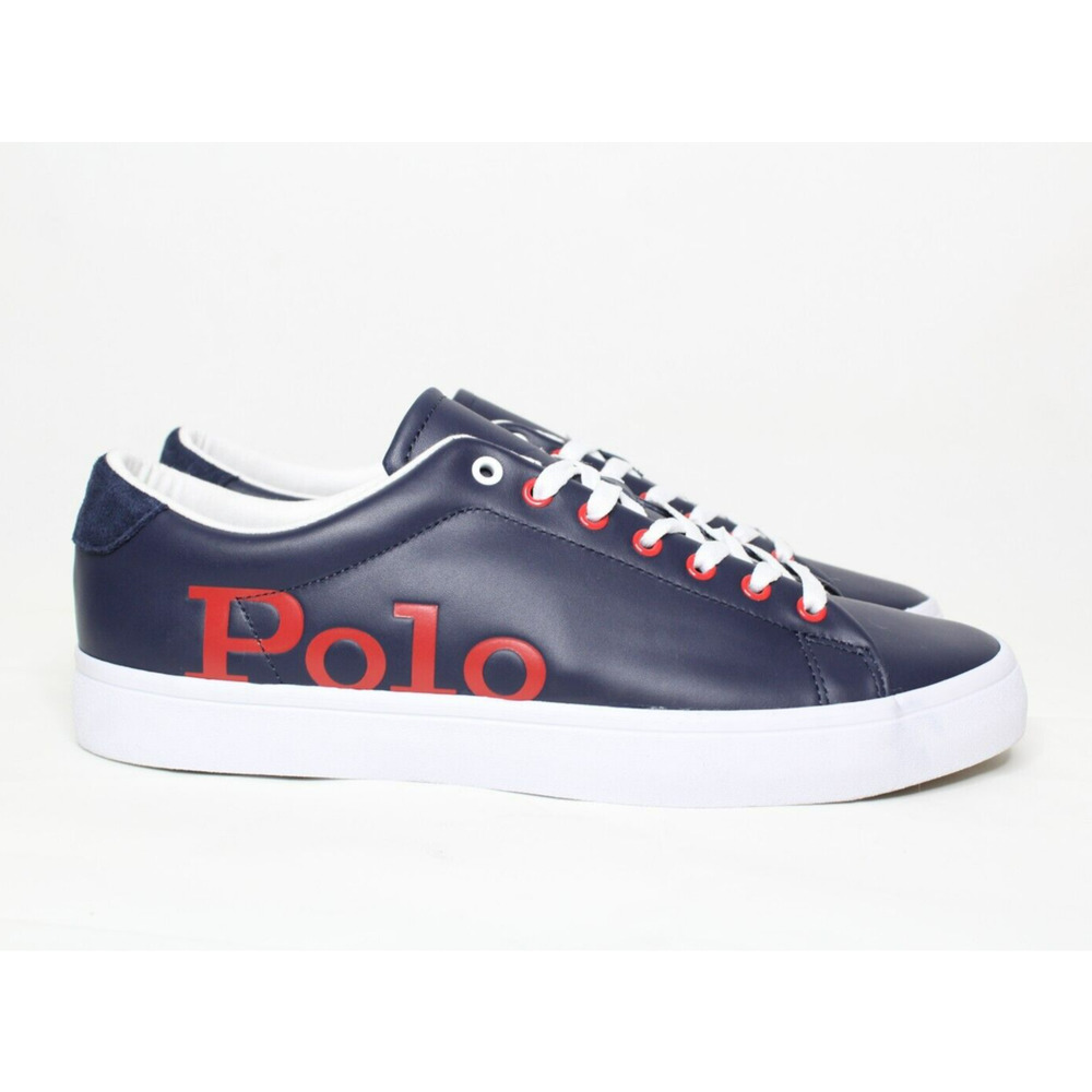 Polo Ralph Lauren Longwood Logo Spellout Blue Leather Men's Shoes Size 10.5 New - Picture 2 of 8